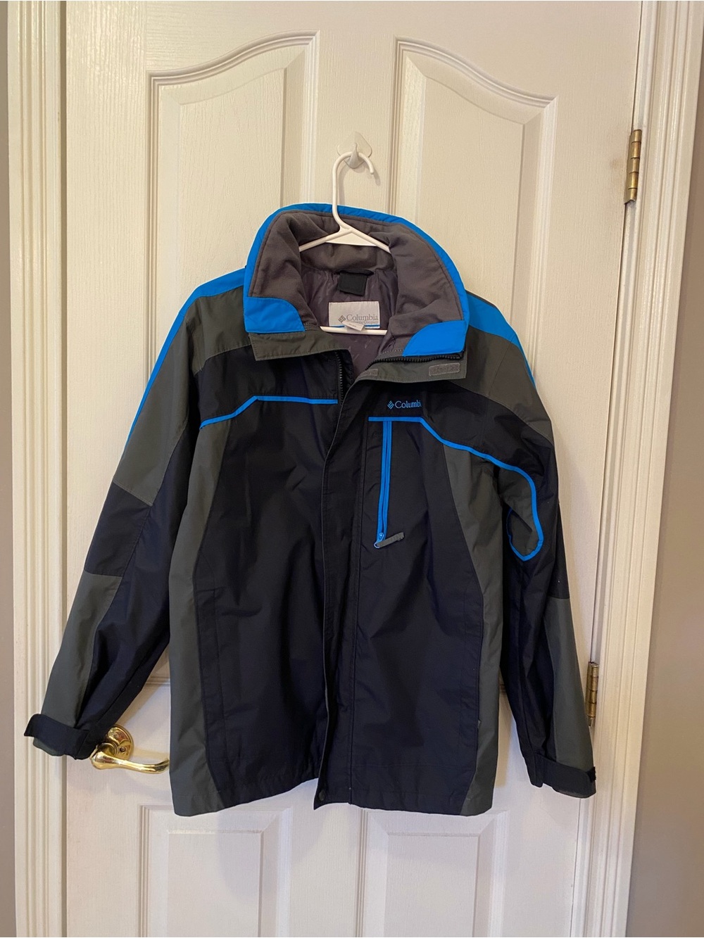 Columbia Boys' Black & Blue Waterproof Jacket Size 18-20 Windbreaker Rainjacket